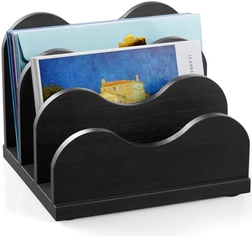DRASTAR Mail Organizer Countertop, Letter Holder for Desk, Mail Sorter with 3 Slots, Black Small File Holder, Envelope Organizer for Home Office