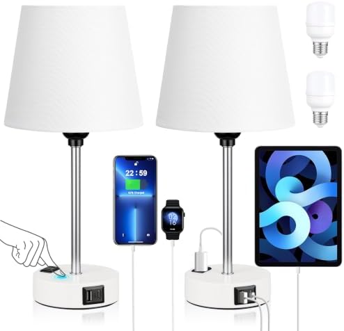 White Base Bedside Lamps for bedrooms Set of 2