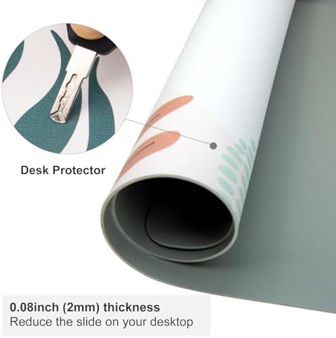 Faux Leather Large Mouse Pad, Office Desk Mat, 23.6"x13.8", Botanical