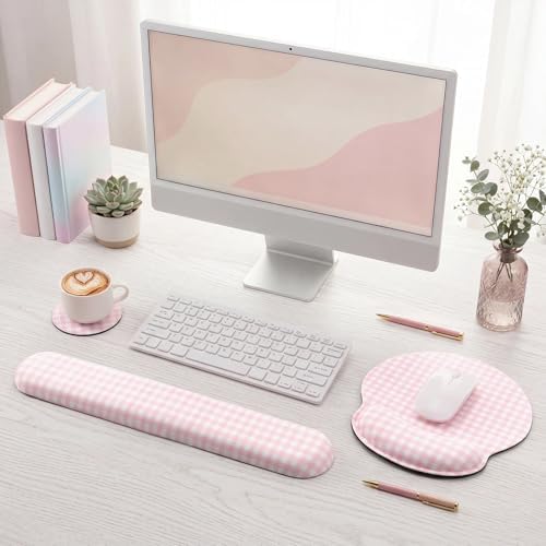 Tellegloww 3 Pcs Wrist Rest Set for Mouse Pad Keyboard, Pink