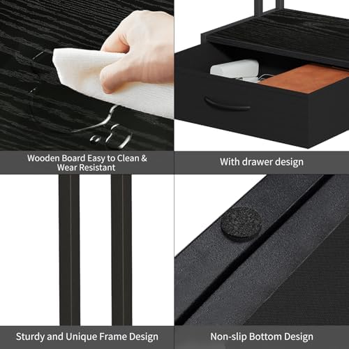 Printer Stand with Storage for Desk, with Fabric Drawer Desktop Printer Stand Shelf Organzier for Home Office, for Above and Under Desk Printer Table, Fax Machine Copier Scanner, Black