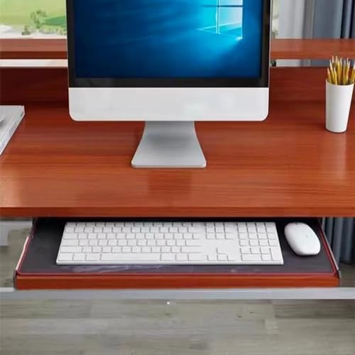 DOUKI Keyboard Tray Wooden Pull Out Keyboard Drawer Under Desk 24" Ergonomic Desk Extender Tray Sliding, Computer Keyboard Holder/Shelf for Typing (Color : Red-Brown, Size : 21" x 11" (54x27cm))