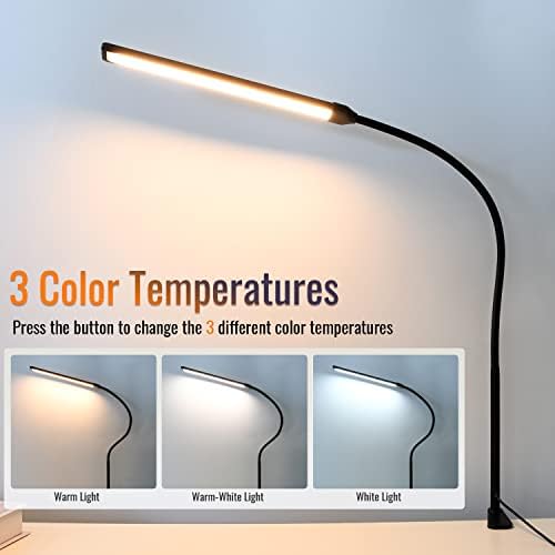 LED Desk Lamp with Clamp, Clamp Light, Tall Desk Lamp with Long Gooseneck, 11W, 850 LMS, 3 Color Modes, 10 Brightness Levels, Eye-Caring, Clip on Desk Light for Reading, Home, Office