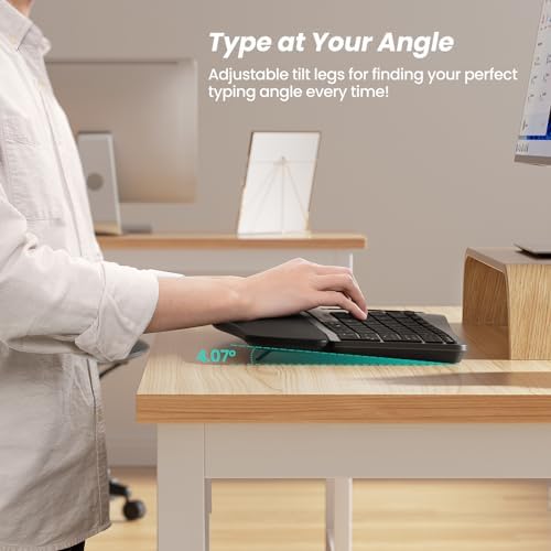 Nulea RT05 Wireless Ergonomic Keyboard, Split Keyboard with Wrist Rest, USB-C Charging, 7-Color Backlight, Natural Typing, Bluetooth and USB Connectivity, Compatible with Windows,Mac