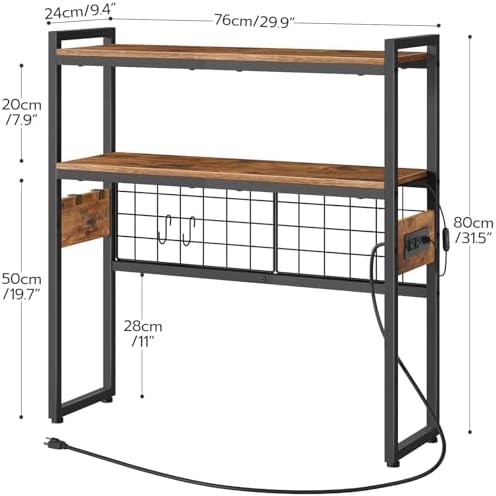 HOOBRO Desktop Bookcase, 2-Tier Desktop Organizer, 29.9" Wooden Office Storage Rack with Outlets, Display Shelf Rack with Light Strip, Desk Hutch for Office, Rustic Brown BF11UDSJ01