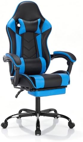 Big and Tall Gaming Chair with Footrest, Ergonomic Computer Desk Chair with Lumbar Support & Headrest, High Back PU Leather Gaming Office Chair, Reclining Swivel Task Chair for Office or Gaming