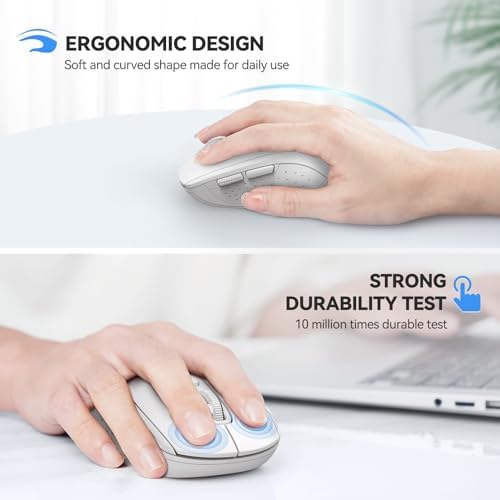 TECKNET 2-in-1 Bluetooth Mouse (BT 5.0/3.0+2.4Ghz), 6-Level 4000 DPI White