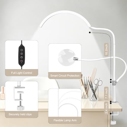 Half Moon Desk Lash Light with 4X Magnifier, 2-in-1 Dual Arm Gooseneck Clamp Lamp for Eyelash Extension, Shadow-Free Esthetician Light, Adjustable Color & Brightness for Tattoo, Sewing, Crafts