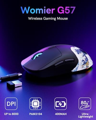 G57 Wireless Gaming Mouse, 8000 DPI, Black