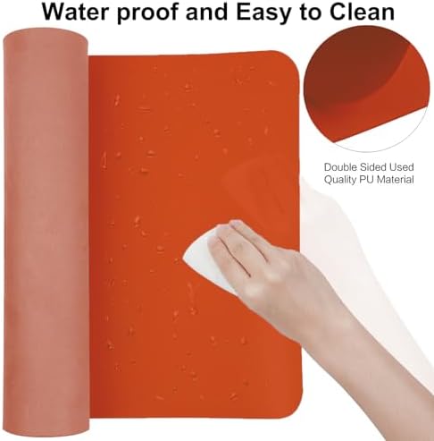 Boutilon Leather Desk Pad Protector,Non-Slip Mouse Pad,Laptop Desk Pad,Office Mouse Mat,Waterproof Leather Desk Blotter,Desk Writing Pad for Office and Home (L-Orange H,35"x 17")