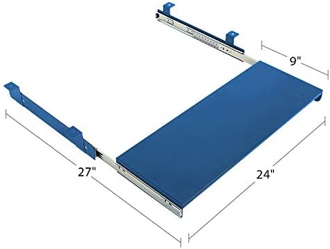 BenchPro Heavy 16-Gauge Powder Painted Steel Keyboard Tray - Under-Mount, Steel Construction, Slide Out Keyboard Mouse Holder - Powder Coated 9" D x 24" W - Blue