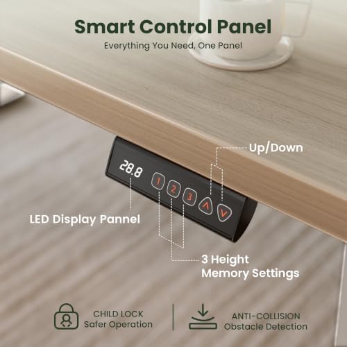 CubiCubi 48x30 Large Electric Standing Desk, 30" Deep Desktop, Light Walnut