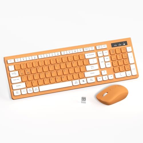 Quiet Wireless Keyboard and Mouse Combo for Office and Home (Orange-A)