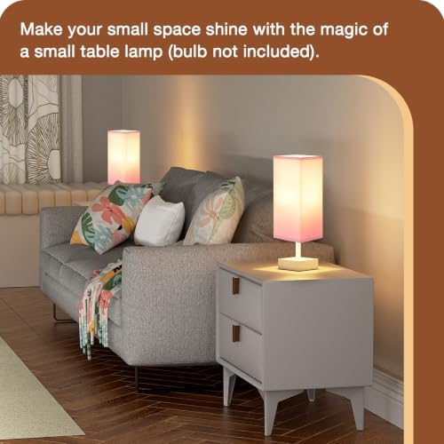 aooshine White Small Bedside Lamp for Bedroom - Square Pink Fabric Shade