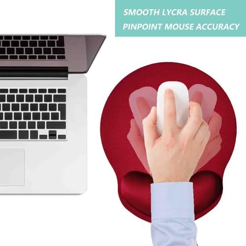 Mouse Pad with Wrist Support, Ergonomic Mouse Pad with Memory Foam Wrist Rest Cushion, Non-Slip Rubber Base Gaming Mice Pad for Home Office Computer Laptop, Red