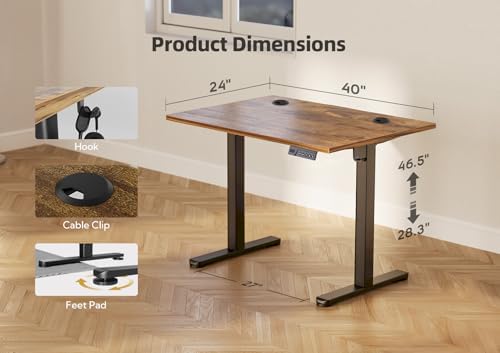 YDN 40 x 24 Inch Rustic Brown Electric Standing Desk