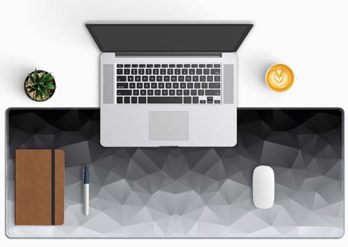 White Grey Geometric Extended Big Mouse Pad Large,XL Gaming Mouse Pad Desk Pad,31.5x11.8inch Long Computer Keyboard Mouse Mat Mousepad with 3mm Non-Slip Base and Stitched Edge for Home Office Work