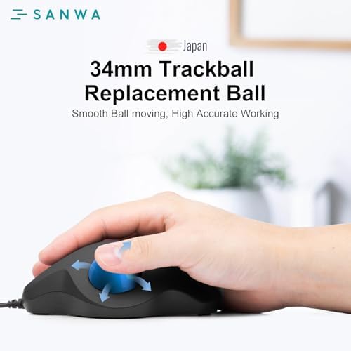 SANWA Trackball 34mm/1.34in, Replacement Ball for Logitech m575, m570, MX Ergo, Kensington, and Other Compatible Trackball Mouse, Glossy Blue