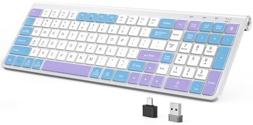 JOYACCESS Wireless Keyboard,Ergonomic Computer Keyboard,Silent Compact Cordless,Low Profile with Numeric Pad for Mac/Windows/PC/Desktop/Laptop-Purple Blue