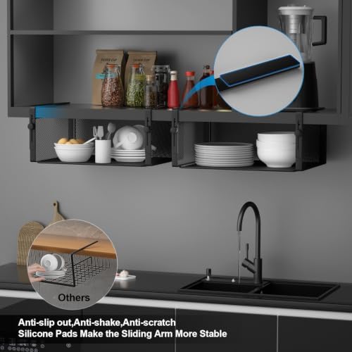 AmonHouseware 2Pack Under Shelf Basket,Adjustable Hanging Holder,Black