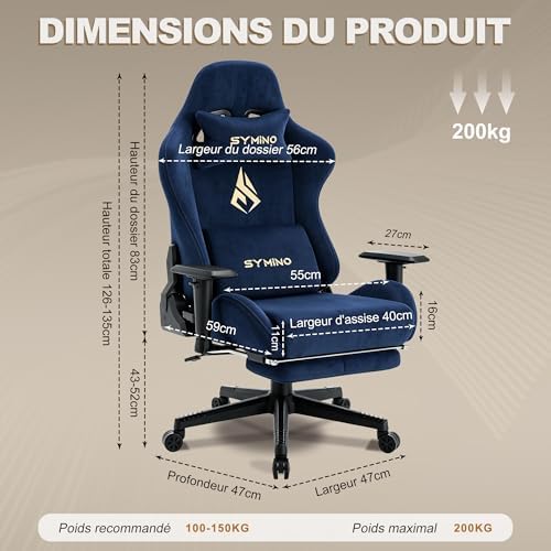 Symino Ergonomic Gaming Chair with 155° Recline & Footrest