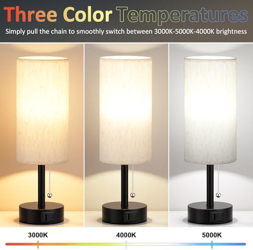 Fenmzee Cream Bedside Table Lamps Set of 2 - Bedroom Lamp for Desk, USB C+A