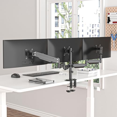 suptek Triple Monitor Mount for Most 17 to 32 inch Screens,Gas Springs Adjustment Triple Monitor Desk Mount Stand with Clamp & Grommet Kit,Black(MD8003)