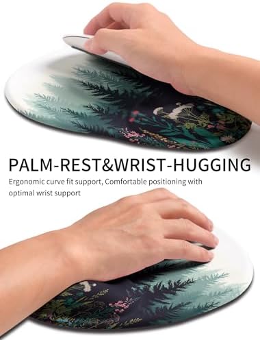 Palm-Rest and Wrist-Hugging Mouse Pad Wrist Rest, Ergonomic Wrist Support with Curve Fitting Cushioned Memory Foam for Carpal Tunnel Pain Relief, 9.9 x 8.3 Inch, Misty Forest
