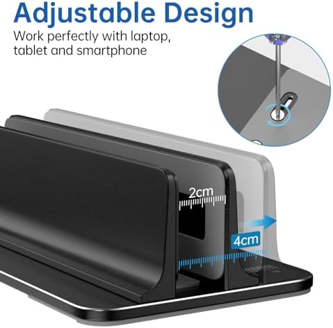 Vertical Laptop Stand for Desk Aluminum Book Holder with Adjustable Slot Desktop Accessories for MacBook Pro/Air Gaming Laptops, Black