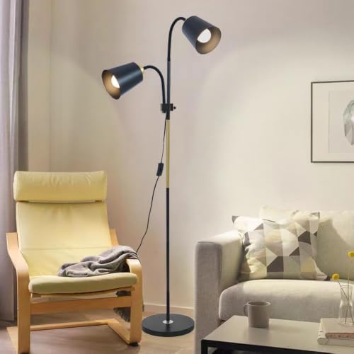 Floor Reading Lamp, Adjustable Height Bendable Short Standing Corner Lamps (Black-Metal)