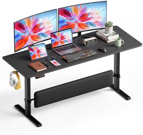63" x 28" Large Electric Standing Desk with Adjustable Footrest, Black