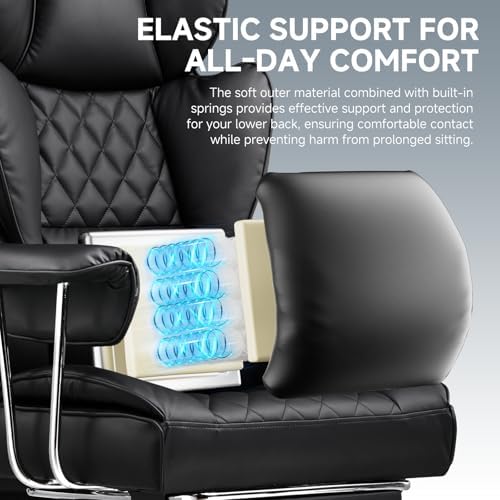 COMHOMA Big and Tall Office Chair, High Back Leather Gaming Chair with Footrest, Executive Ergonomic Office Chair with Pocket Spring Lumbar Support and with Outward Fixed Soft Armrests