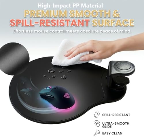 MAX SMART Clamp on Mouse Platform, Clip on Mouse Pad, Rotating 360, Easy Slide Out Tray, Suitable Up to for 1.5" Thickness Desk, for Home, Office to Save Space (Black)
