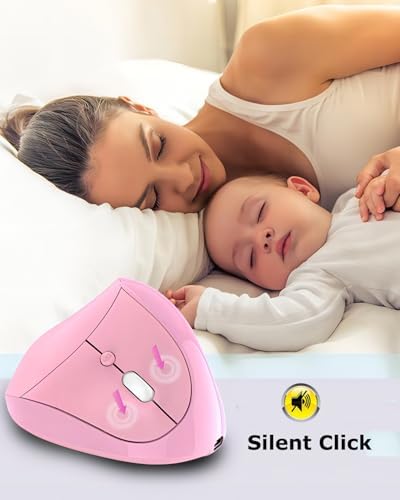 Wireless Mouse Pink Ergonomic Bluetooth & USB Dual Mode Mice,Rechargeable Vertical Silent Multi Device Ergo Carpal Tunnel Mice for Mac/PC/Laptop/Computer/Tablet/iPad/MacBook Air/Pro Women Mother Gift