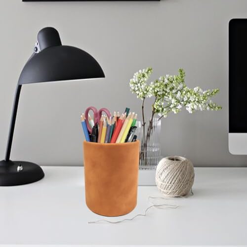 Leather Pen Holder, Light Brown Pencil Holder, Desktop Elegant Pen Holder for Desk, Stationery Organizer for School Office Home Dorm