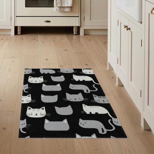 3'x5' Midnight Black Cat with Silver Accents Washable Accent Rug