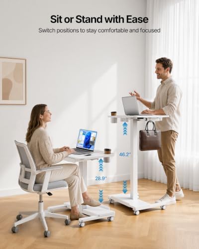 HUANUO 24" Small Mobile Standing Desk with Drawer and Charging Station