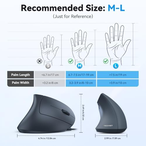 TECKNET Wired Mouse, Comfortable Ergonomic Mouse with 6400 DPI