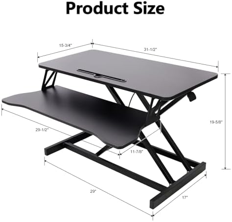 Standing Desk Converter, 32" Wide Height Adjustable Sit Stand Up Desk Riser with Keyboard Tray, Desktop Workstation Riser for Home Office Computer Laptop, Particle Board (Black)
