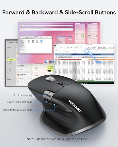 TECKNET Wireless Mouse, Side Scroll Bluetooth Rechargeable, 3-Device