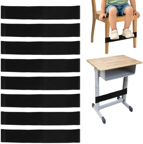 Chair Bands for Kids with Fidgety Feet, 8 Pack Desk Fidget Bands for Classroom, ADHD Tools for Kids Teacher School Classroom Home Sensory ADHD ADD Autism Needs (Black)