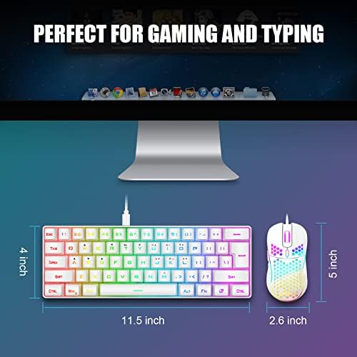 RedThunder 60% Mini Gaming Keyboard and Mouse Combo, Lightweight, Ultra-Compact 61 Keys RGB Backlit,7200 DPI Honeycomb Optical Mouse, Wired Gaming Set for PC MAC PS5 Xbox Gamer(White)