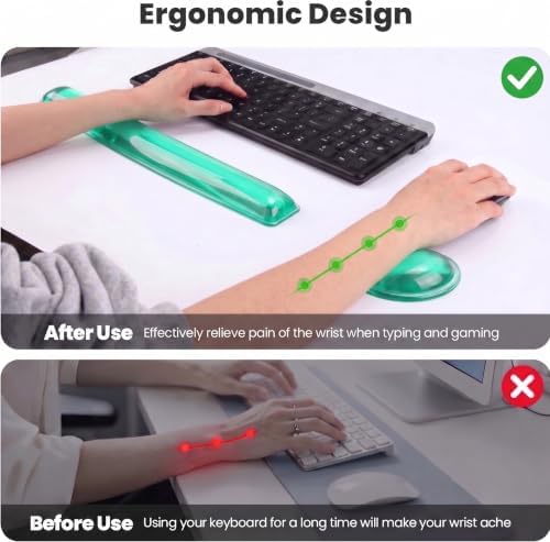 Gel Keyboard & Mouse Wrist Rest Set - Keyboard Wrist Rest Pad & Mouse Support for Office Gaming Pad Computer Laptop Ergonomic Comfortable Pain Relief-Green Pad Set
