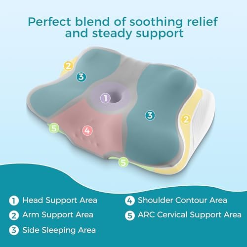 BDEUS Sleep Apnea Pillow, Cervical Neck Pillow for Pain Relief, Ergonomic Side Sleeper Pillow for Adults, Orthopedic Contour Memory Foam Pillow for Neck Support, Anti Snore, Cooling, Grey