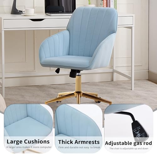Adjustable Home Office Desk Chair, Fabric with Gold Metal Base