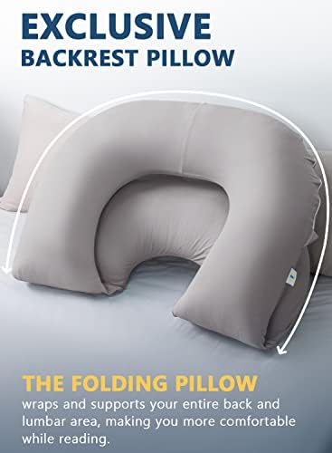 INSEN Reading Pillow, Back Pillow for Sitting in Bed and Couch, Gaming Pillow for Adults, Sit Up Support for Bed, Cooling Tencel, Grey