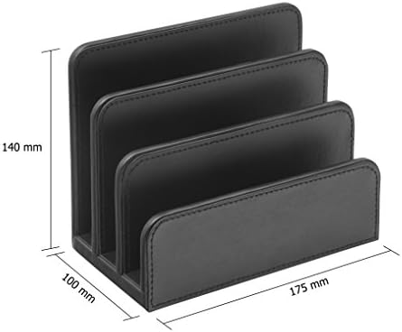 OSCO Black Faux Leather Letter Holder | Mail Sorter | Post Rack | Envelope Organiser | Document Stand | Desk File Storage | Display Slots | H14 x W17.5 D10 cm |