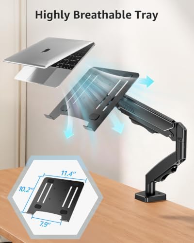 MOUNTUP Laptop Stand for Desk, Adjustable Aluminum Laptops Arm Mount for 14-17 Inch Notebook & 32" Monitor, Laptops Arm for Desk Support for 4.4-19.8lbs, 2-in-1 Laptop Desk Mount with Clamp/Grommet