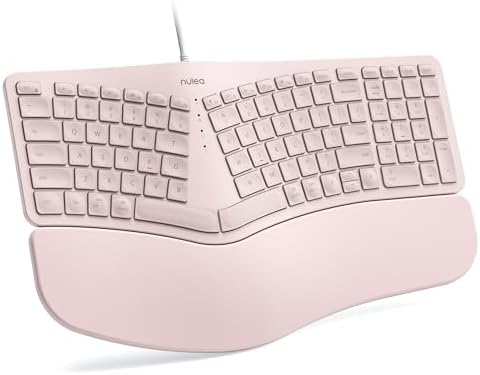 Nulea RT05C Wired Ergonomic Keyboard, Split Keyboard with Cushioned Wrist Rest, Adjustable Tilt Legs, Plug and Play, USB Corded, Compatible with Windows/Mac (Pink)