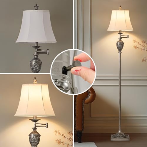 Traditional Floor Lamp with 350° Swing Arm,3 Color Temperatures,Silver